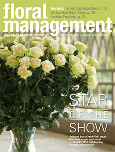 'Brilliant Stars Green Pink', a spray rose, earned the coveted title "Best in Show” at SAF Amelia Island 2015 and graced the November 2015 cover of Floral Management Magazine.