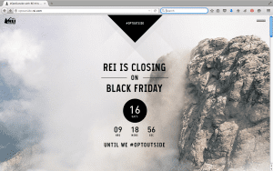 A countdown clock at optoutside.rei.com informs shoppers how many days and hours remain until Black Friday, when REI will “opt out” of the shopping extravaganza and instead encourage employees to head outside. While the stores will be closed, REI’s website will still be operational on the day.