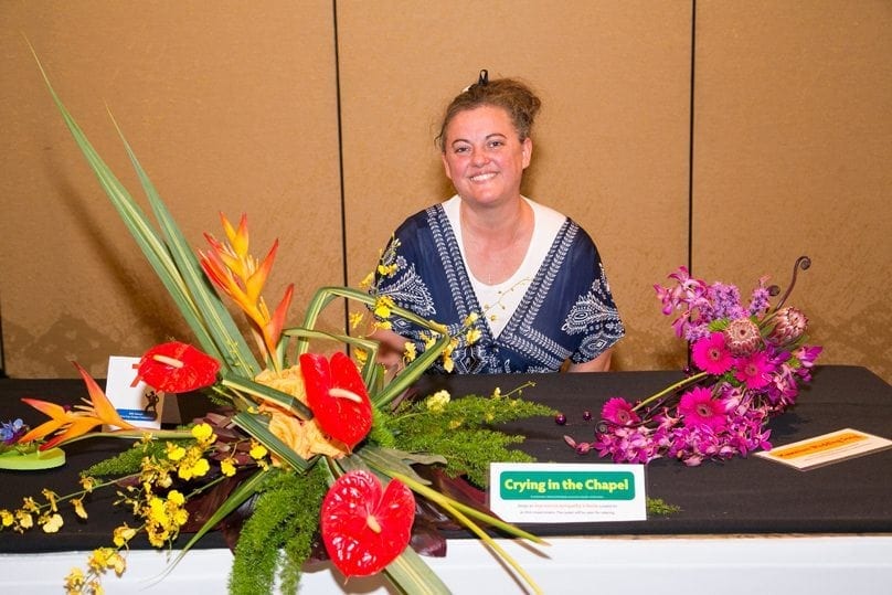 Tricia Upshaw, AIFD, AMF, of Shirley’s Flower Studio Inc., in Rogers, Arkansas and sponsored by the Mid America Design Competition, was second runner-up. She also placed third in “Hawaiian Wedding Song.”
