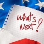 flag with a paper that says What's next?